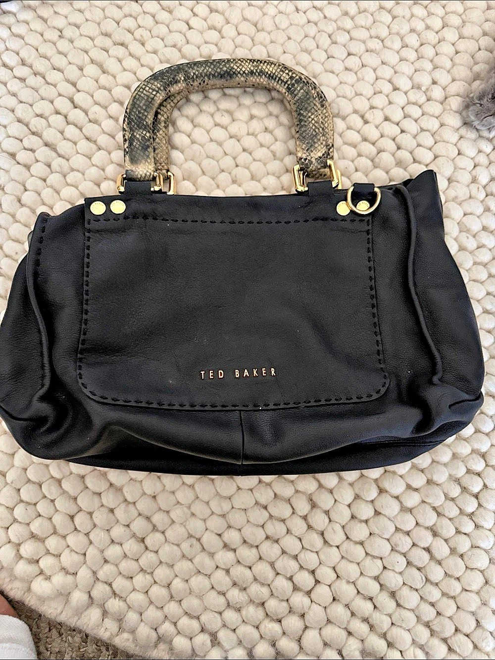 Ted Baker Snakeskin Handle Satchel in Black & Brown